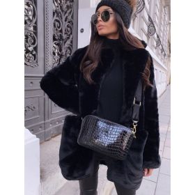 Temperament Long Sleeve Lapel Faux Fur Coat Solid Color Coat Women Fur Fur Women's Clothing (Option: Black-S)