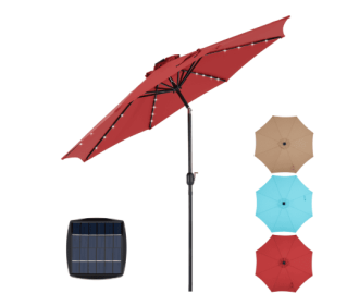 10ft Solar Polyester 32 LED Lighted Patio Umbrella With Tilt Adjustment And UV-Resistant Fabric (Option: Red)