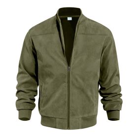 Men's Suede Solid Color Casual Retro Jacket (Option: Army Green-M)