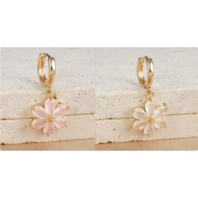 Simple Zircon Six-leaf Flower Pendant Earrings For Women (Option: Set)
