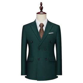Men's Business Casual Double-breasted Suit Jacket Fashion Solid Color Coat (Option: Dark Green-L)