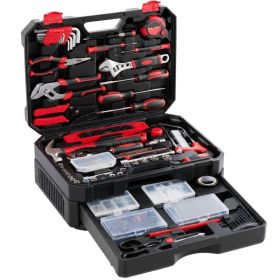 Home And Auto Repair Tool Kit, With Drawer Storage Toolbox, Complete Tool Set For Daily Use (Option: Black Red)