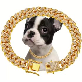 US LOCAL STOCK Hiphoppet Beautiful Hot Sale Luxury Alloy Dog Chain Sparkling Diamond Secure Metal Chain Choker For Dogs And Cats (Option: Gold-3XL)