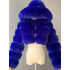 Colorful Short Coat With Hood, Warm Upper Garment, Plus Size (Option: Blue-2XL)