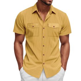 Loose Heavy Lapel Corduroy Workwear Short Sleeve Shirt (Option: Yellow-S)