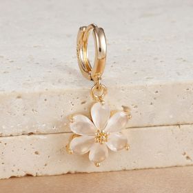 Simple Zircon Six-leaf Flower Pendant Earrings For Women (Option: Y76013 Gold White 1PCs)