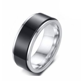 Personality Ring Titanium Steel Hip Hop Simplicity (Option: Black and white-US No.06)
