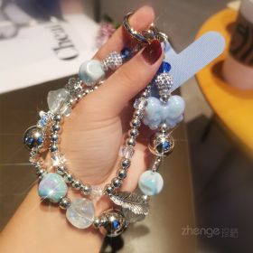 Women's Double Chain Feather Short Cellphone Chain (Option: Blue)