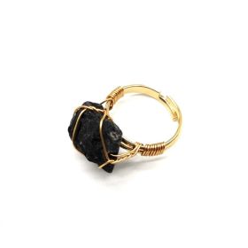 Personality Hand Wrapped Rough Stone Agate Ring (Option: Obsidian-adjustable)