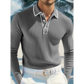 Men's POLO Long-sleeved Shirt (Option: Gray-S)