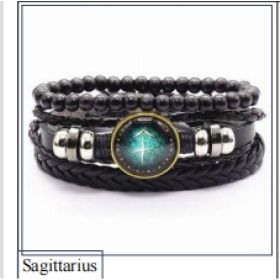 Vintage Braided Leather Cord Set Bracelet, Cowhide Hand Cord, Men's Leather Bracelet (Option: Sagittarius)