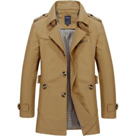 Men's casual jacket mid-length trench coat (Option: Dark khaki-XL)