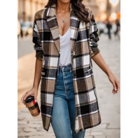 Women's Casual Hooded Plaid Jacket (Option: Brown-3XL)