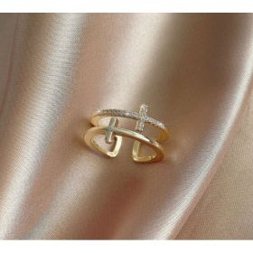 Double Cross Miniature Copper Inlaid Zircon Ring (Option: Gold-3pcs)