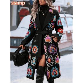 Women's Fashionable And Comfortable Printed Casual Long Coat (Option: Black3-S)