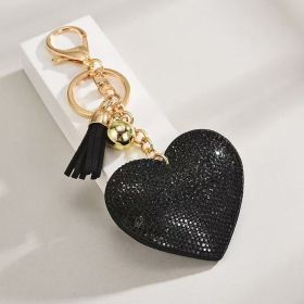 Heart-shaped Rhinestone Leather Keychain With Tassels (Option: 6)