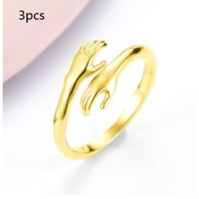 Alloy Simple Hands Hug Ring Opening Adjustable Jewelry (Option: Gold-3pcs)