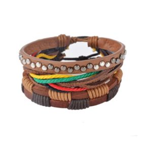 Leather Bracelet Men Multilayer Bead Bracelet Punk Wrap Bracelets for Women Vintage punk Men Jewelry (Option: 04)