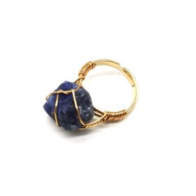 Personality Hand Wrapped Rough Stone Agate Ring (Option: Green gold-adjustable)