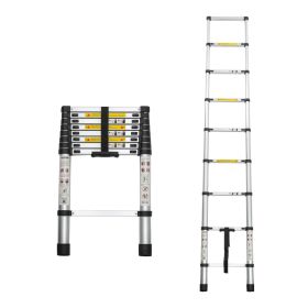Telescoping Ladder 8.5FT, Telescopic Extension Ladder, Aluminum Alloy Folding Ladder Portable Multi-Purpose For Indoor Outdoor Work, Heavy Duty 300 Lb (Option: Black)