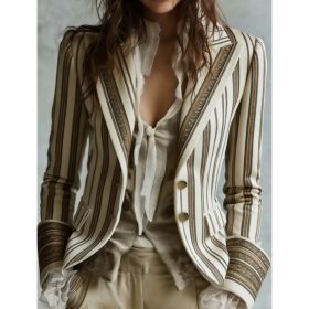 Velvet Pocket Suit With Printed Lapel And Flared Sleeves, Long-sleeved Blazer. (Option: 4 Style-S)