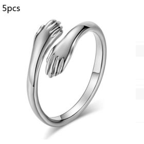 Alloy Simple Hands Hug Ring Opening Adjustable Jewelry (Option: Silver-5PCS)