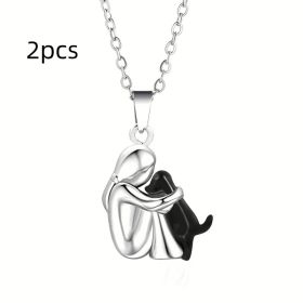 Versatile Simple Women's Zinc Alloy Necklace (Option: Silver and black 2pcs)