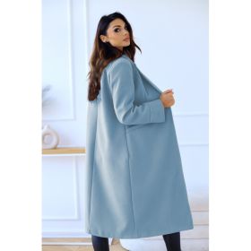 Simple Double Breasted Long Sleeve Lapel Button Woolen Coat (Option: Sky blue-S)