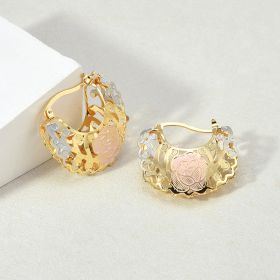 Hollow Rosette Earrings With Gold Contrast Hoops (Option: Gold)