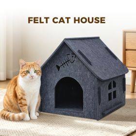 Detachable Felt Cat House, Cute Cottage Style Cat Cave, Indoor Cozy Pet Hideaway Shelter For Small Medium Cats (Option: Grey)