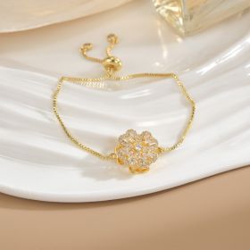 Simple Rotatable Flower Color-preserving Pure Copper Gold-plated Bracelet (Option: Rotating Bracelet 29)