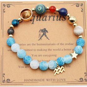 Twelve Constellations Bracelets Natural Stone Beaded Eight Planets (Option: Aquarius Agate Flowers)