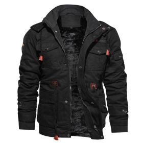 Winter Zip-up Coat Warm Thickened Detachable Hooded Jacket Multi-pocket  Button Drawstring Long Sleeve Tops Men's Cargo Clothing (Option: Black-3XL)
