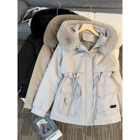 Fur Collar Fashionable All-matching Jacket Hooded Warm Cotton-padded Coat (Option: White-M)
