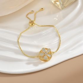 Simple Rotatable Flower Color-preserving Pure Copper Gold-plated Bracelet (Option: Rotating Bracelet 4)