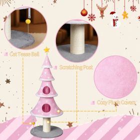 59in Large Tall Christmas Tree Cat Tower With 2 Cat Condos & Scratching Post, Soft Fleece Cat Tree With Teaser Toy & Sturdy Base & Built-in Openings F (Option: defaulttitle)