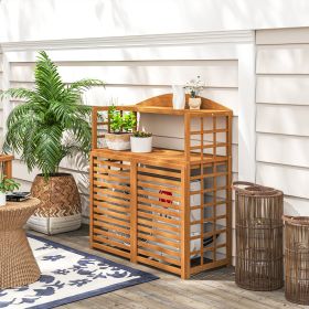 Outdoor Air Conditioner Fence Privacy Screen, Wood AC Fence Potting Table with Shelves for Patio, Light Brown (Option: Light Brown-1140x550x190 mm)