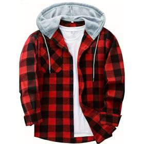 Plaid Hooded Button-up Coat (Option: Red-S)