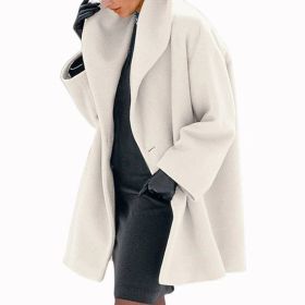 Plus Size Women's Solid Color Round Neck Button Coat - Oversized Hooded Wool-Like Long Coat For Fall&Winter (Option: White-L)