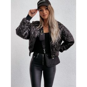 Women's Long-sleeved Solid Color Short Zippered Cotton Jacket (Option: Black-S)