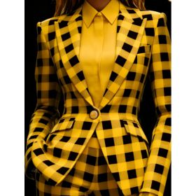 Houndstooth Lapel Slim Fit Suit Jacket For Women, Long Sleeve (Option: Yellow-2XL)