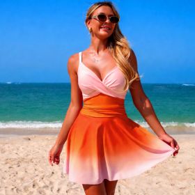 Womens One-piece Bikini-style Swimsuit (Option: Orange Gradient-S)