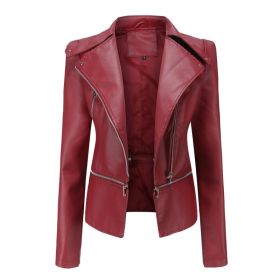 Motorcycle Leather Jacket (Option: Wine Red-4XL)