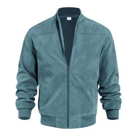 Men's Suede Solid Color Casual Retro Jacket (Option: Light Blue-S)