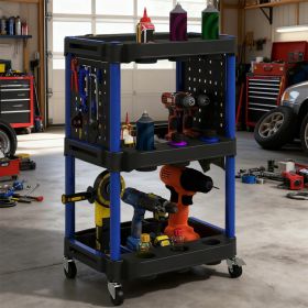 3-Tier Rolling Tool Cart, 200 LBS Capacity Plastic Utility Cart With Side Shelves For Garage, Workshop, Tikt0k Sale Prohibited (Option: Black Dark Blue)