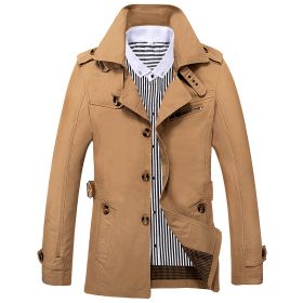 Men's Fashion Casual Solid Color Trench Coat (Option: Yellow-XXXXL)
