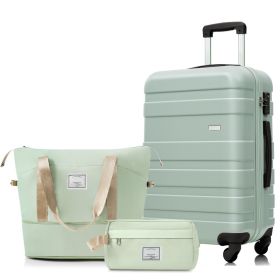 3-Piece Luggage Set  - 24in Checked Suitcase with TSA Lock Travel Duffel Bag Wet-Dry Toiletry Bag,green (Option: Light Green)