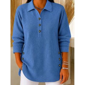 Womens Striped Button-up Sweatshirt Long-sleeve Casual Top (Option: Blue-S)
