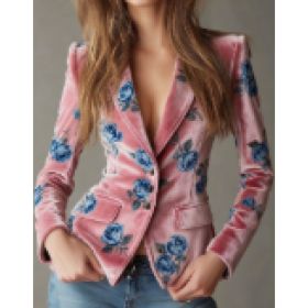 Retro-style Floral Print Velvet Slim-fit Suit Jacket (Option: 2style-XL)