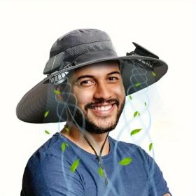 Unisex Solar Powered Black Fan Outdoor Fishing Wide Brim Sun Hat For Camping And Work (Option: Black)